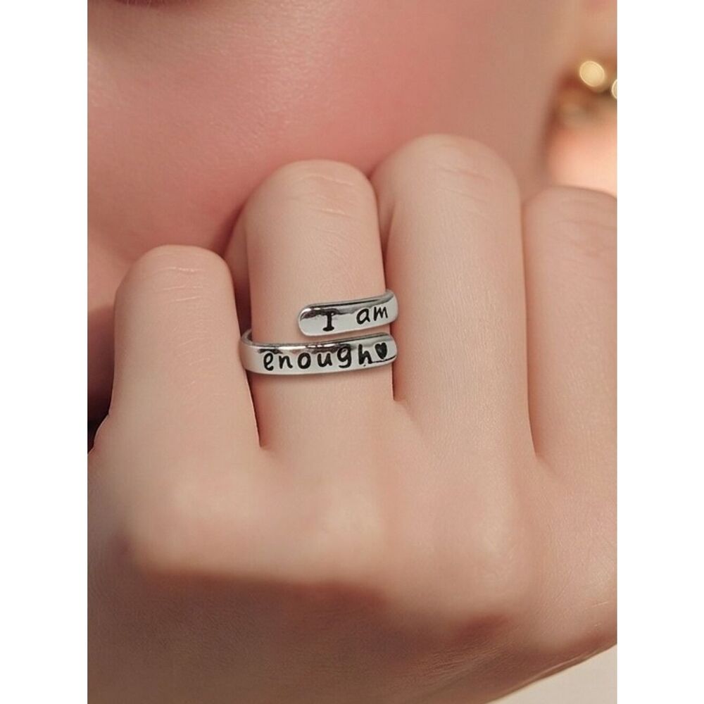 I Am Enough Engraved Adjustable Ring Stainless Steel Self Love Inspirational